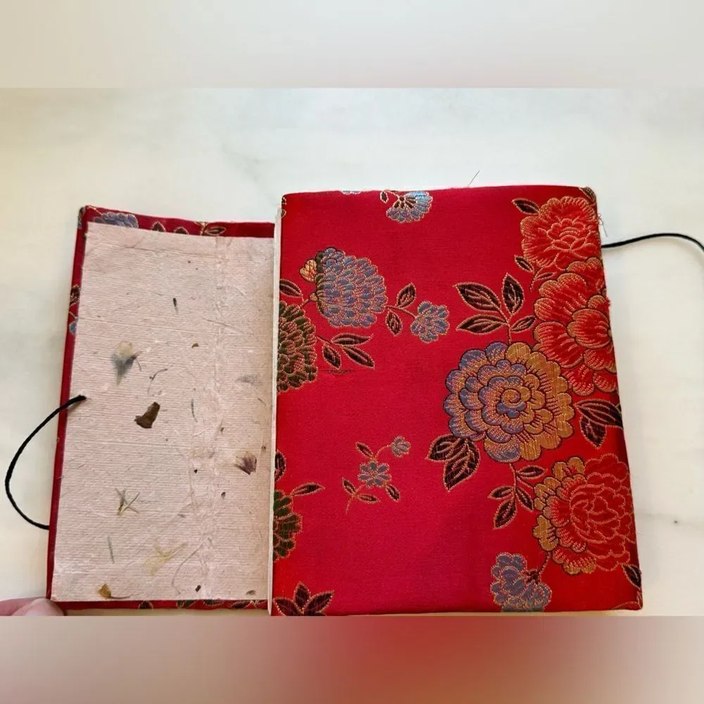 Red Floral Notepad Journal with Handmade Paper